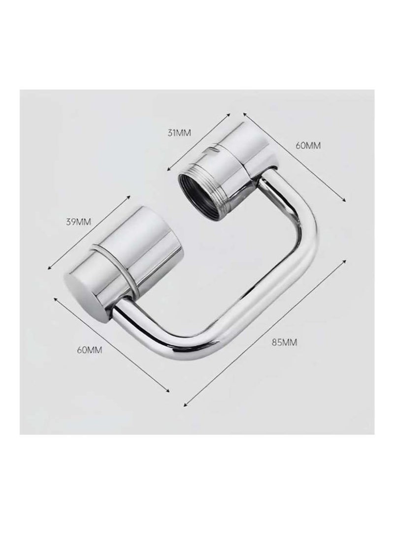 وصلة صنبور حوض عالمية، وصلة صنبور دوارة 1080 درجة، وصلة صنبور حوض لحوض الحمام، مهوية صنبور دوارة 1440 درجة، لغسل اليدين/الشعر/الوجه (قطعة واحدة فضية) - Image 3