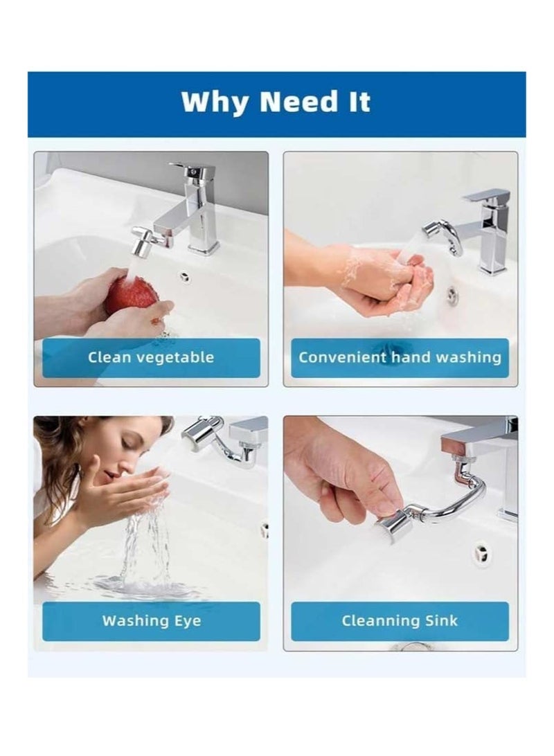 وصلة صنبور حوض عالمية، وصلة صنبور دوارة 1080 درجة، وصلة صنبور حوض لحوض الحمام، مهوية صنبور دوارة 1440 درجة، لغسل اليدين/الشعر/الوجه (قطعة واحدة فضية) - Image 5