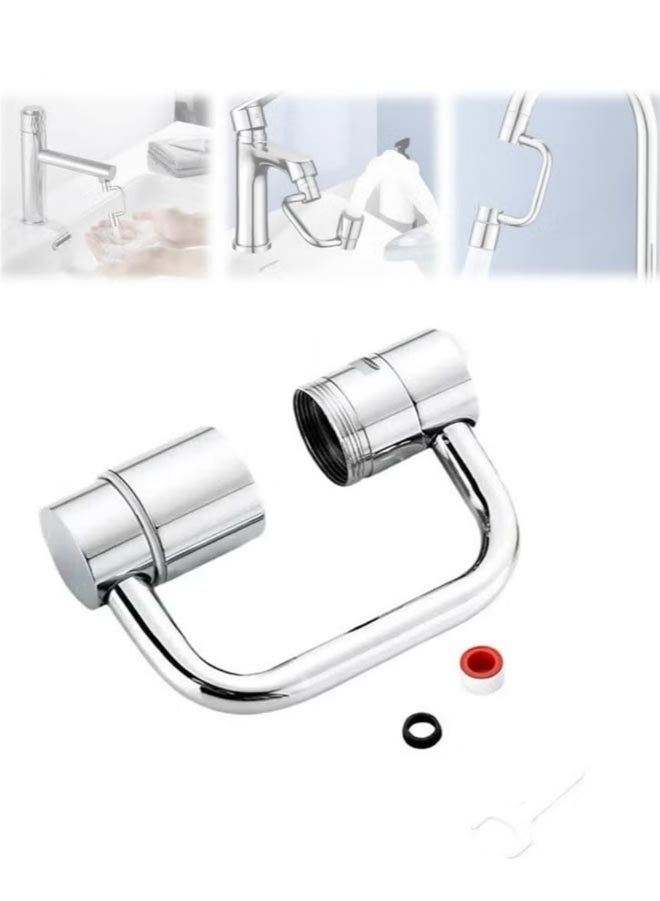 وصلة صنبور حوض عالمية، وصلة صنبور دوارة 1080 درجة، وصلة صنبور حوض لحوض الحمام، مهوية صنبور دوارة 1440 درجة، لغسل اليدين/الشعر/الوجه (قطعة واحدة فضية) - Image 1