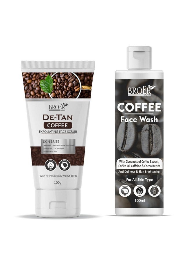 BROER مجموعة غسول وجه قهوة BROER مع مقشر وجه قهوة (100 مل لكل منهما) | كافيين، قهوة، زبدة كاكاو | عبوة من 2 مجموعة عناية بالوجه بالقهوة للتحكم في التلوث وإزالة السمرة | خالية من الكبريتات والبارابين - Image 1