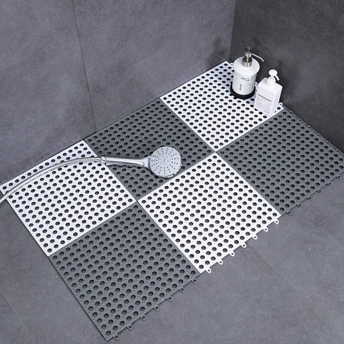 INTERLOCKING NONSLIP DRAINAGE TILE SOFT PVC WATERPROOF FLOOR MAT WITH SUCTION CUPS FOR WET AREA POOL KITCHEN BATHROOM 12