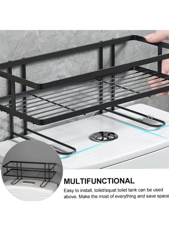 Bathroom Organizers 1-Tier Over Toilet Storage Floating Shelves with 3 Hooks , Wall Mounted Shelf Furniture, Cool Accessories & Decor, Gifts for Women, Mothers Day (Black)