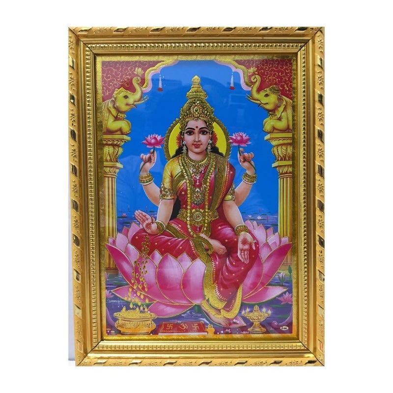 Puja N Pujari Puja N Pujari God Photo Frames Goddes Lakshmi Ashta Lakshmi Gold Coated Synthetic Photo Frame for Wall Hanging Puja Mandir Small L H 8 11 Inches polyresin  - Image 1