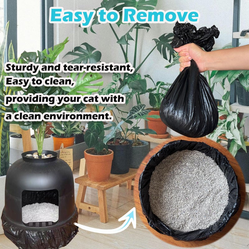 TeurWone 50 Pack Litter Box Liners Compatible with Hooded Litter Box Cat, Elastic Band Trash Bags for Disposal of Cat Waste, Waterproof and Leak Proof (Black) - Image 3