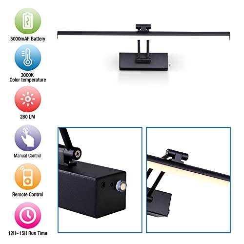 HOWMZON Wireless Picture Light, 16 inches, Battery Operated, Dimmable Black Metal LED Art Light for Wall Sconce - Image 4