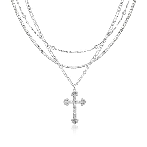 Amicon Cross Necklace for Women, Silver Plated Stacked Necklaces Dainty Cross Pendant Choker Simple Trendy Cute Cross Charm Diamond Necklace Faith Jewelry Religious Minimalist Gift - Image 1