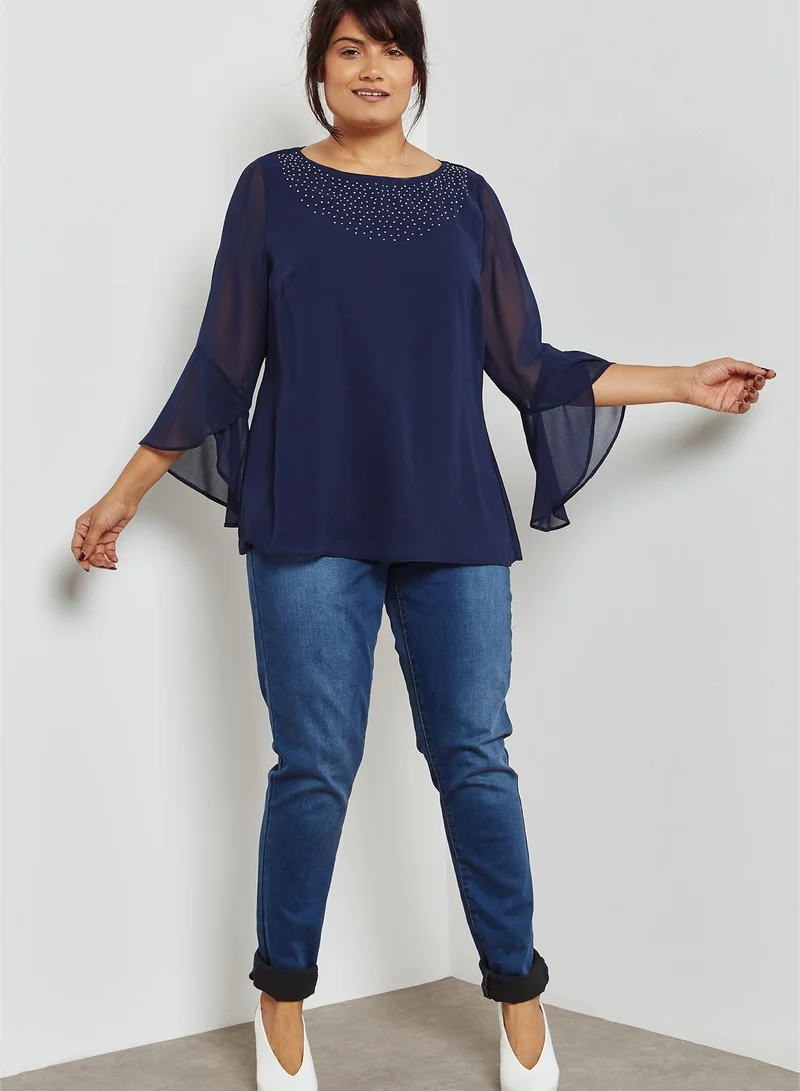 EVANS Studded Neck Top