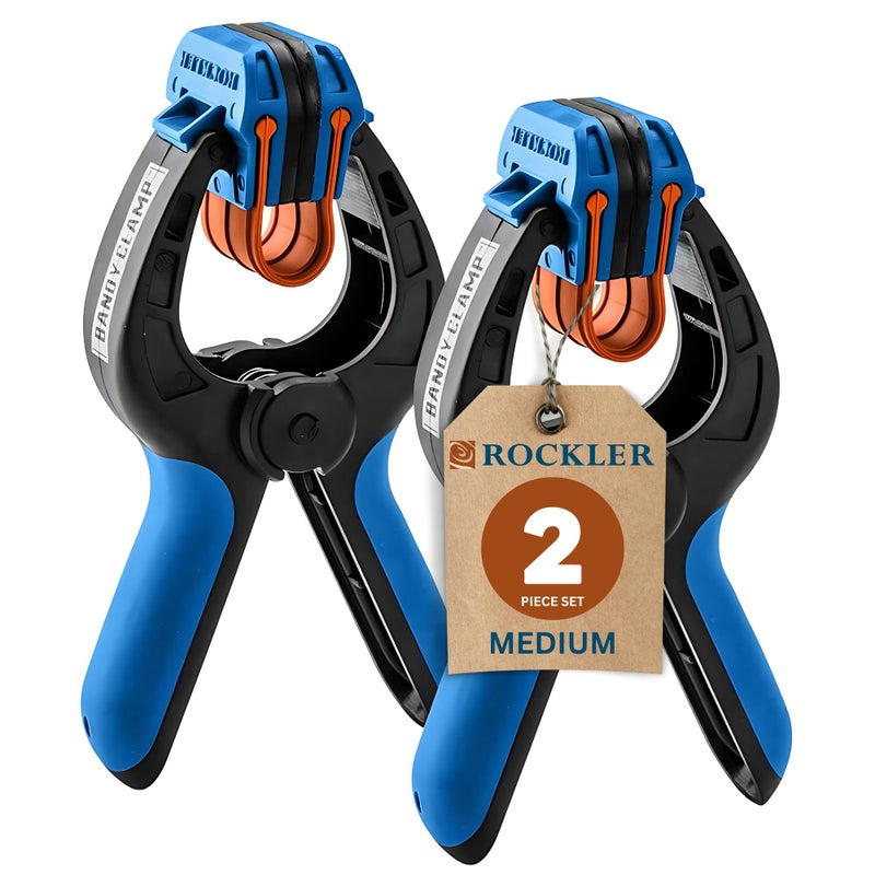 Rockler Medium Spring Clamps Pair Easy Squeeze Bandy Clamps Woodworking for Thinner Stock Delicate Moldings OneHanded Operation Medium Clamps Easy to Grip Nylon Hand Clamps wFiberglass