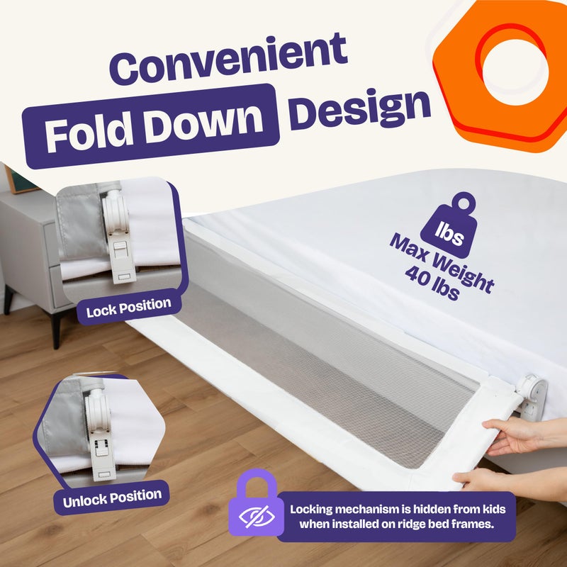 ComfyBumpy 1-Pack Bed Rail for Toddlers 55.5" L x 19.5" H | Toddler Bed Rails for Twin, Full, Queen & King Mattress Size | Swing Down Rail Guard | Mattress Side Rail for Kids | White - Image 5