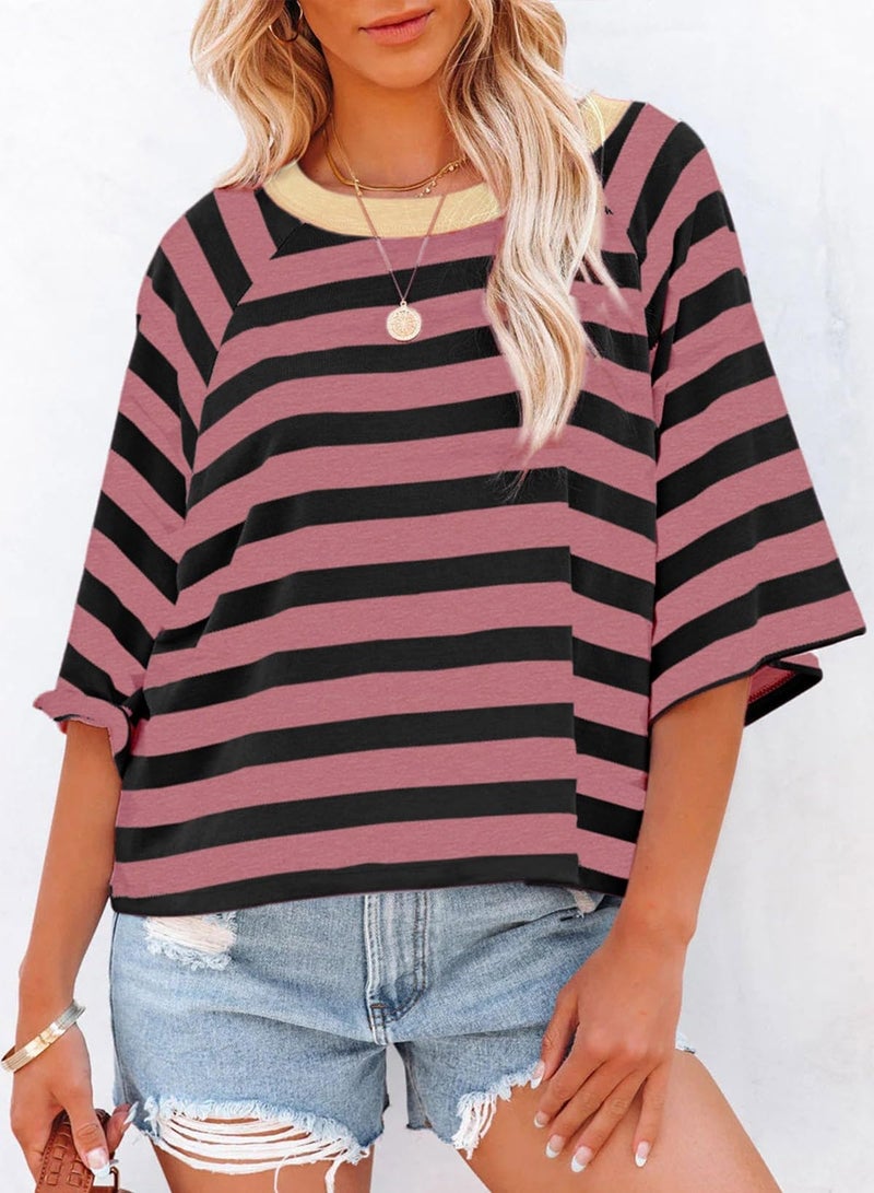 Dokotoo Womens Tops Summer Shirts for Women Dressy Casual Striped Fashion 2026 Spring Trendy Cute Crop Tops Oversized Tshirts Shirts Business Casual Ladies Tops and Blouses Cruise Outfits - Image 3