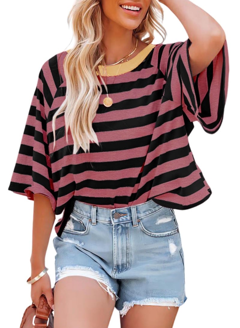 Dokotoo Womens Tops Summer Shirts for Women Dressy Casual Striped Fashion 2026 Spring Trendy Cute Crop Tops Oversized Tshirts Shirts Business Casual Ladies Tops and Blouses Cruise Outfits - Image 1