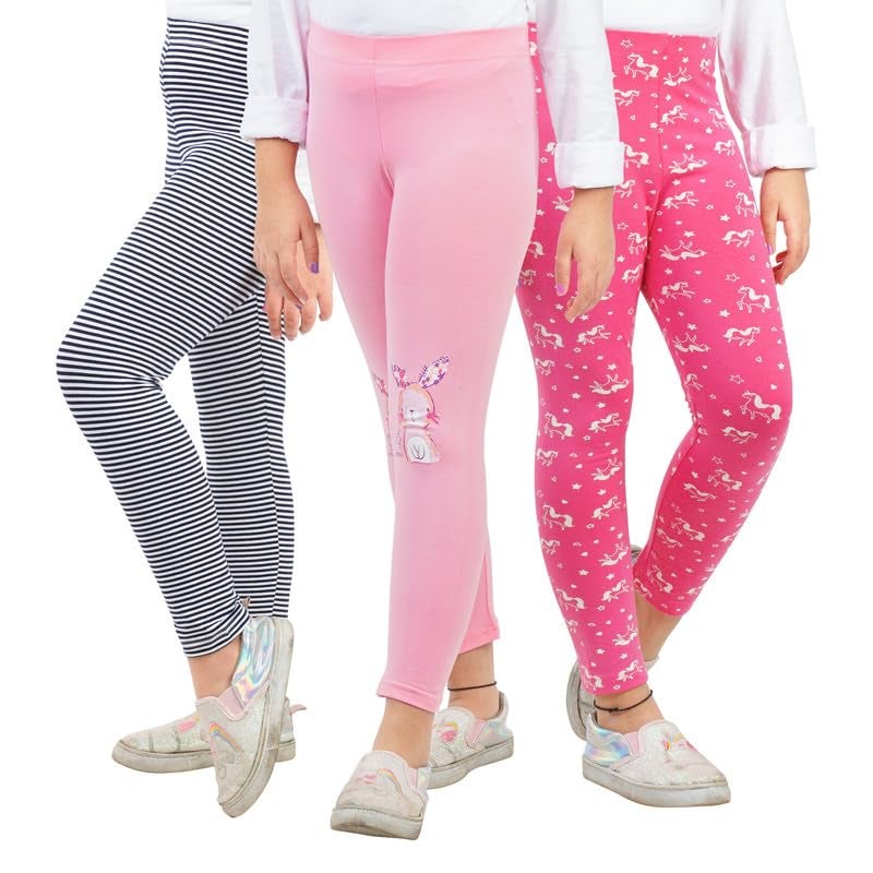 ARIEL Girls Cotton Printed Non-Transparent Regular Fit Ankle Length Leggings(AR-G-Leg-P3-78-(Pstr,Blackstr,Puni)_Multicolor_78 Years) - Image 1