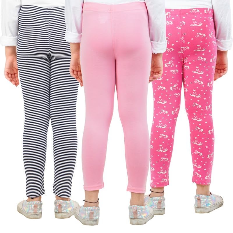 ARIEL Girls Cotton Printed Non-Transparent Regular Fit Ankle Length Leggings(AR-G-Leg-P3-78-(Pstr,Blackstr,Puni)_Multicolor_78 Years) - Image 2