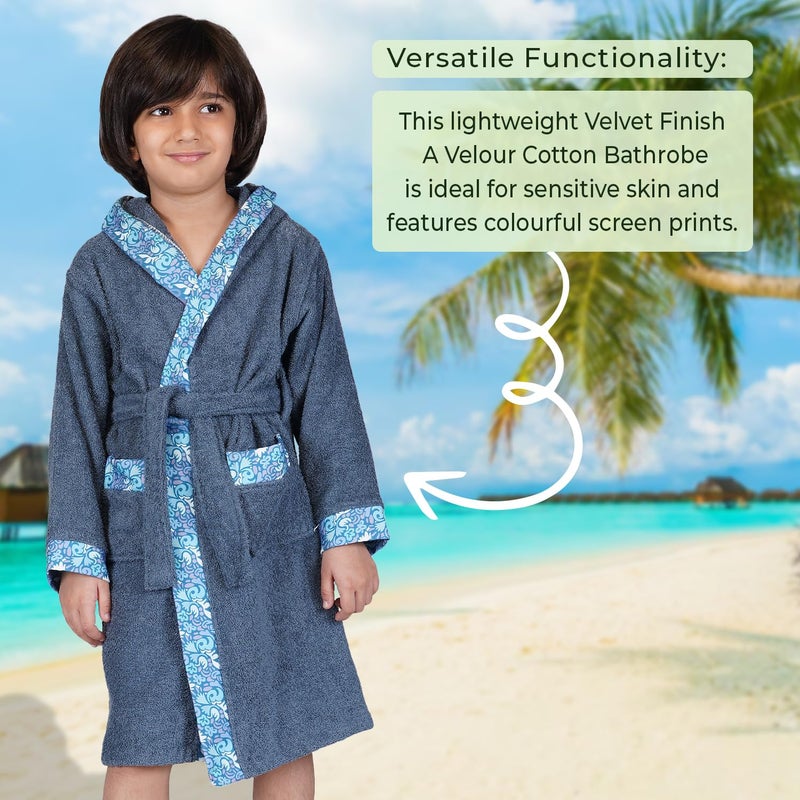 Rangoli Kids Bamboo Bathrobe - Ultra Soft, Hooded, Blue, Size 11-12 Years - Image 5