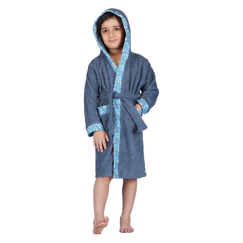 Rangoli Kids Bamboo Bathrobe - Ultra Soft, Hooded, Blue, Size 11-12 Years - Image 1