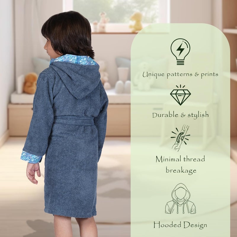 Rangoli Kids Bamboo Bathrobe - Ultra Soft, Hooded, Blue, Size 11-12 Years - Image 3