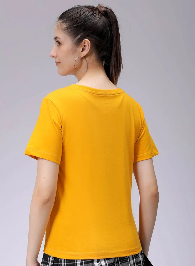 Freehand Women Regular Fit Solid V-Neck T-Shirt