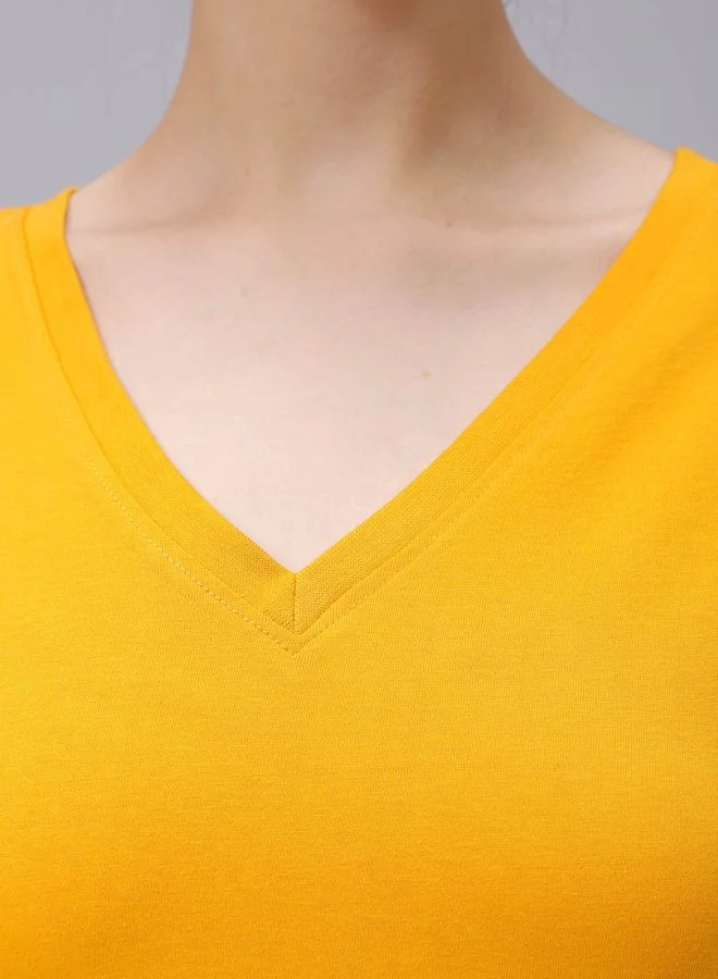 Freehand Women Regular Fit Solid V-Neck T-Shirt