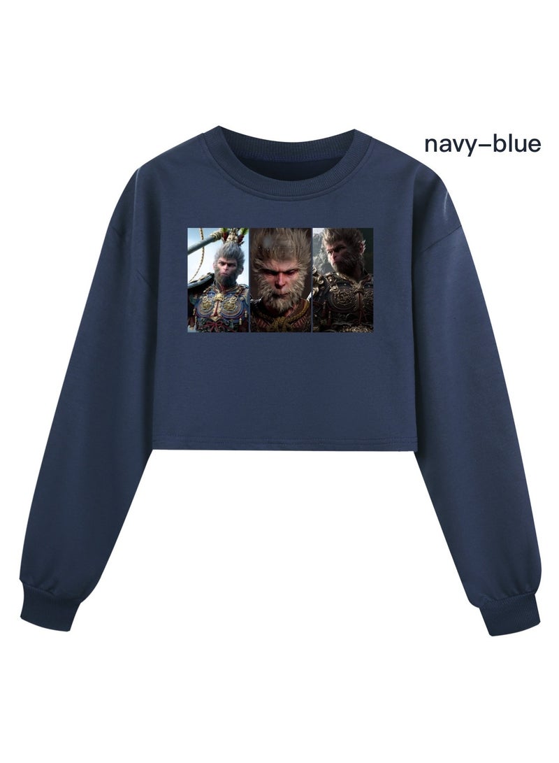 MQD Black Myth Wukong Girl Half Waist Loose Hoodie 