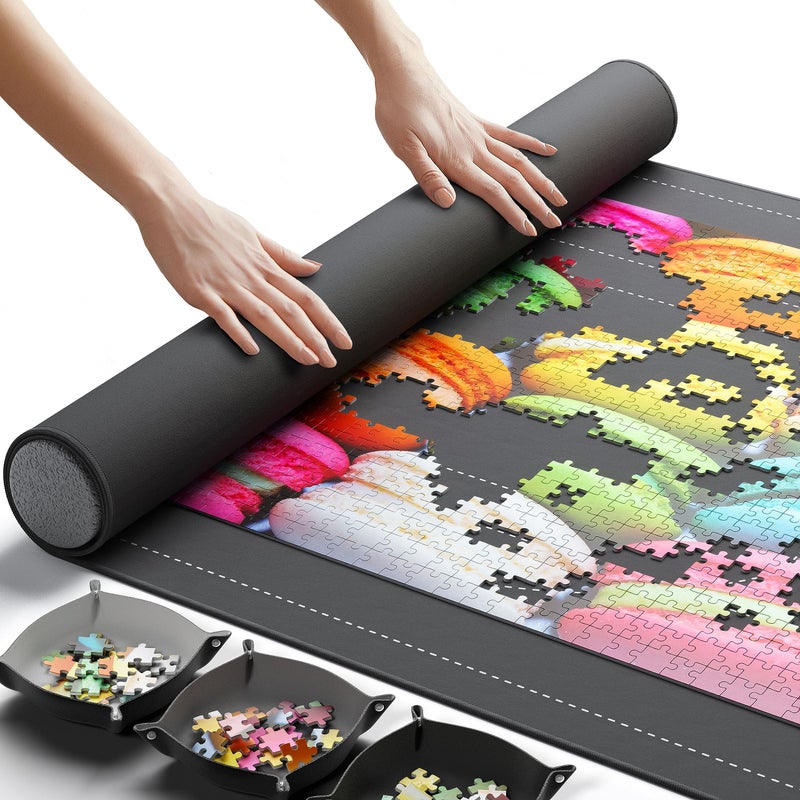 Newverest The Original Newverest Jigsaw Puzzle Mat Roll Up, Saver Pad 46” x 26” Portable Keeper Up to 1500 pieces with Non-Slip Rubber Bottom & Smooth Top + 3 Puzzle Sorting Trays & Travel-Friendly Storage Bag - Image 1