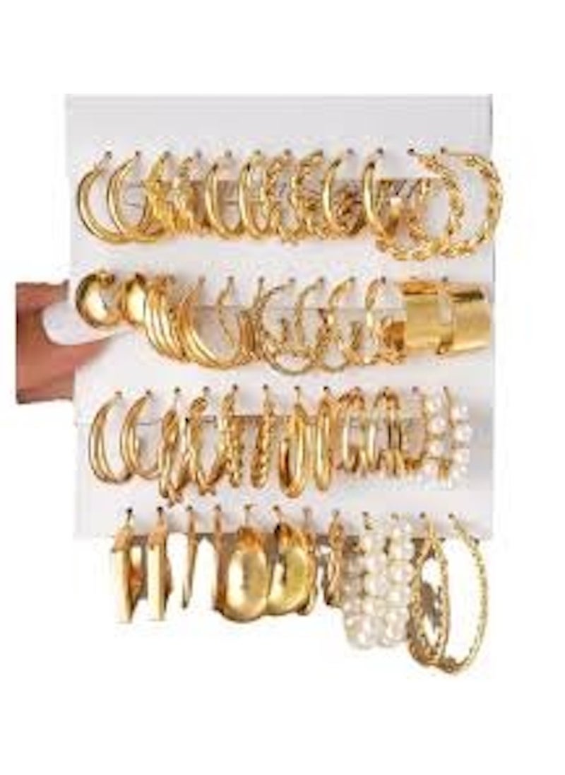 Huitich Stylish 24-Pair Gold Colour Tone Hoop Earrings Set – Multiple Sizes & Designs  - Image 1