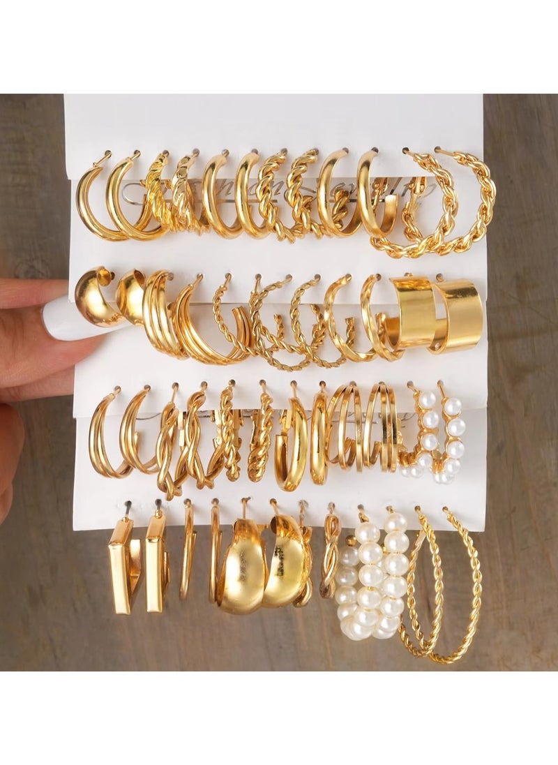 Huitich Stylish 24-Pair Gold Colour Tone Hoop Earrings Set – Multiple Sizes & Designs  - Image 2