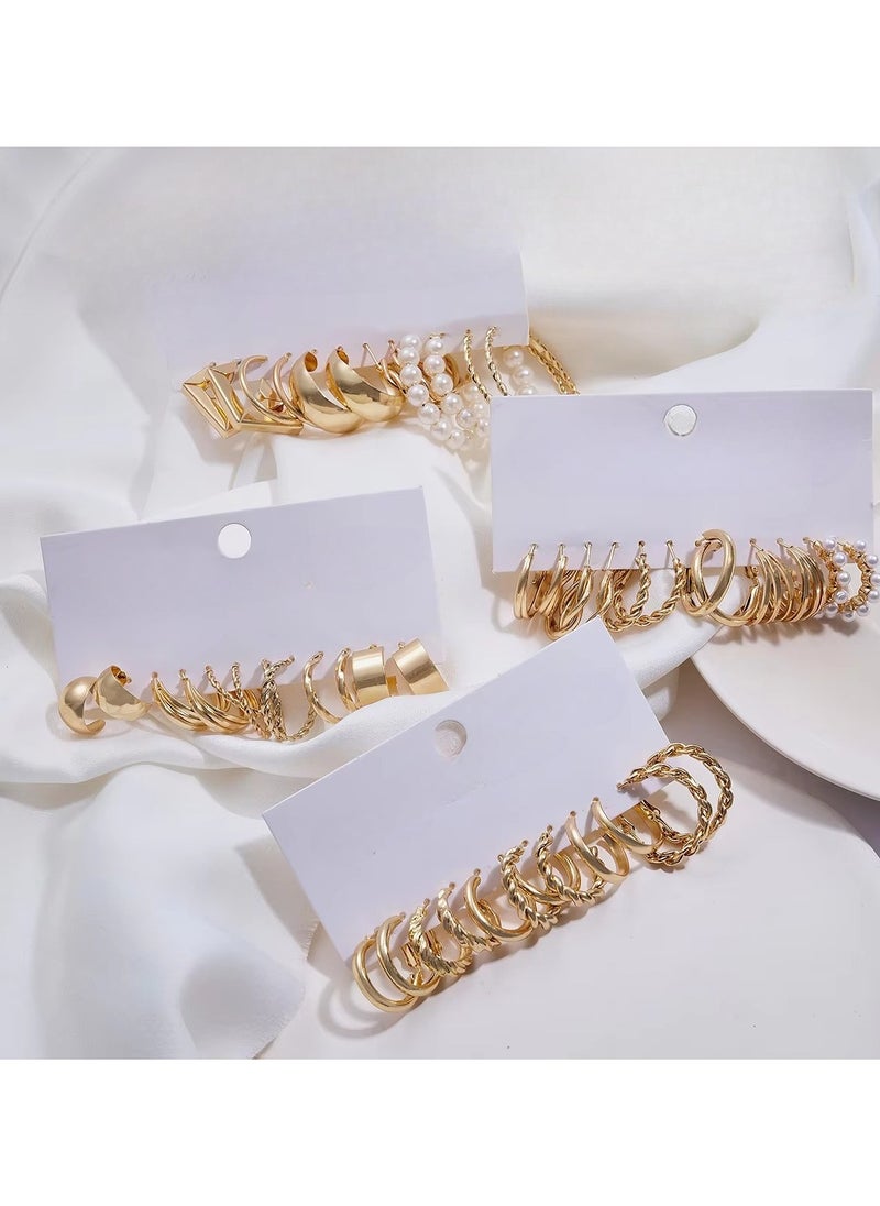 Huitich Stylish 24-Pair Gold Colour Tone Hoop Earrings Set – Multiple Sizes & Designs  - Image 3