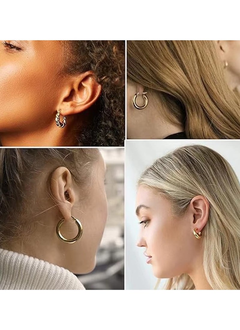 Huitich Stylish 24-Pair Gold Colour Tone Hoop Earrings Set – Multiple Sizes & Designs  - Image 5