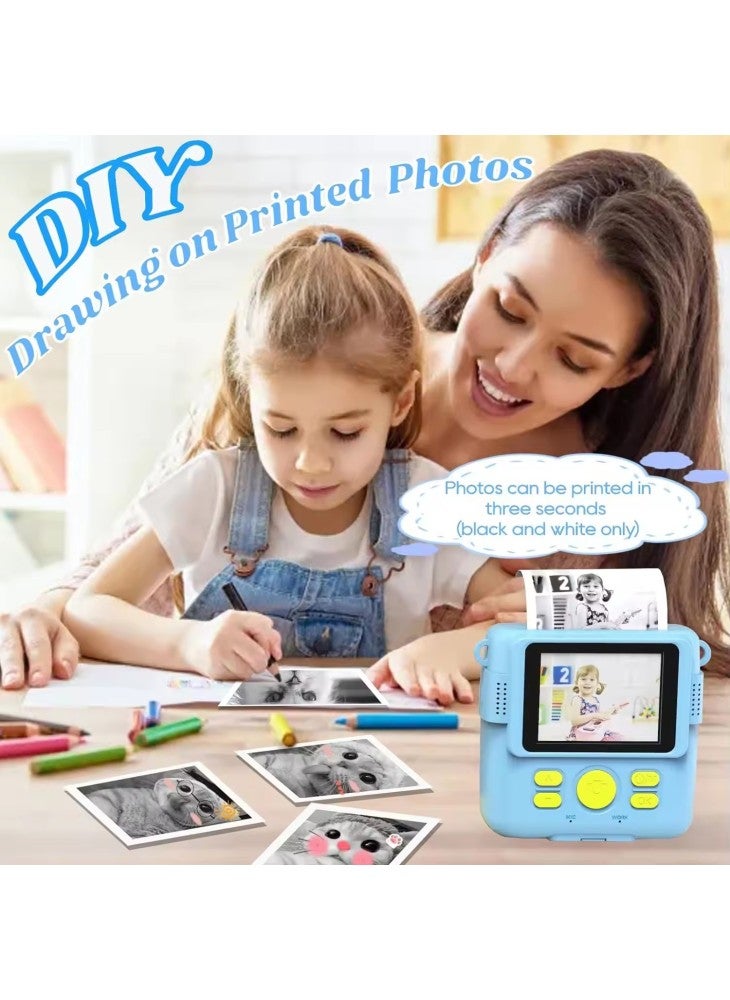 ABS-681 2.4 Inch IPS Screen Instant Print Mini Kids Camera HD 1080P Video Recorder with 32G Memory Card+Color Pens - Blue - Image 2