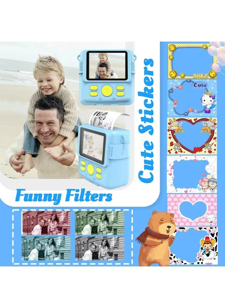 ABS-681 2.4 Inch IPS Screen Instant Print Mini Kids Camera HD 1080P Video Recorder with 32G Memory Card+Color Pens - Blue - Image 3