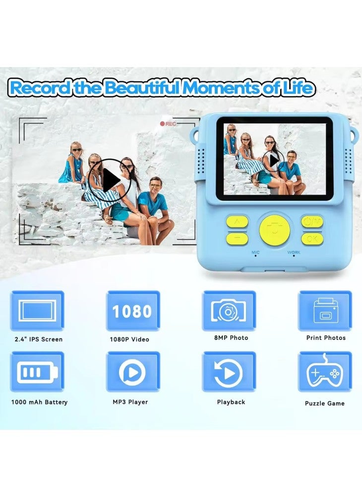 ABS-681 2.4 Inch IPS Screen Instant Print Mini Kids Camera HD 1080P Video Recorder with 32G Memory Card+Color Pens - Blue - Image 5