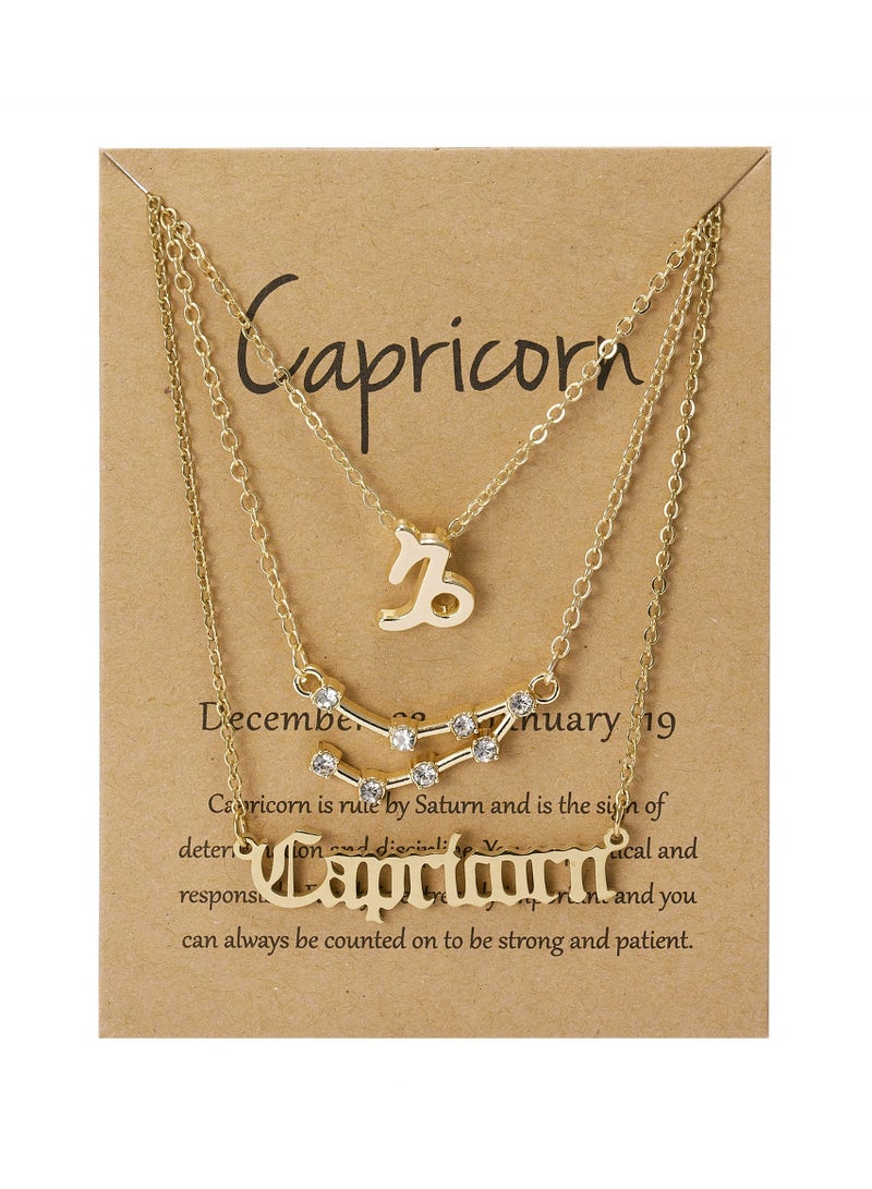 Goolsky طقم قلائد الأبراج ثلاثي الطبقات - تعويذات سماوية عتيقة وحروف قوطية، مجوهرات الأبراج للنساء