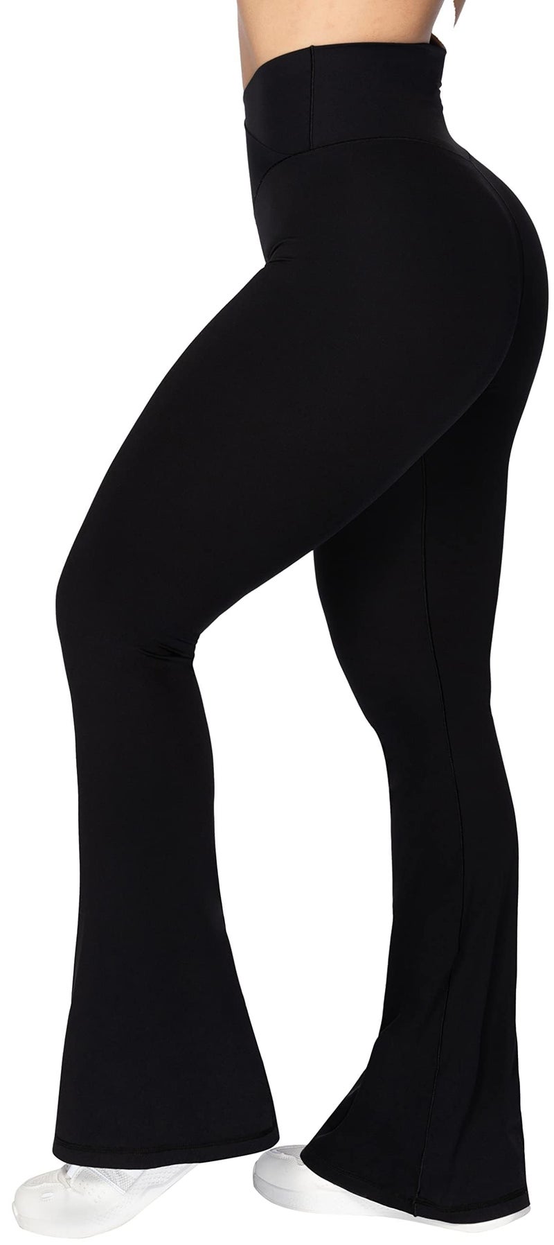 Sunzel Flare Leggings, Crossover Yoga Pants with Tummy Control, High-Waisted and Wide Leg, 28" Inseam, Black Medium - Image 5
