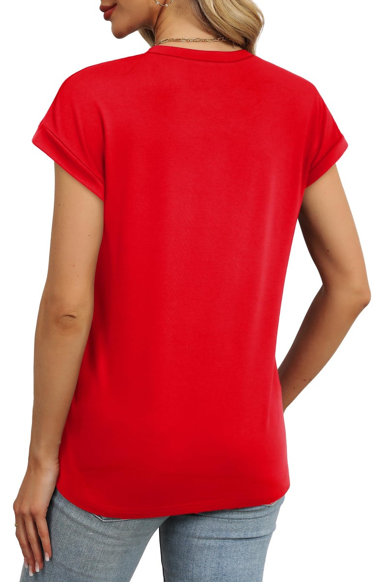 Alaroo Christmas Shirts for Women Crew Neck Short Sleeve Tops Holiday Outfits 2026 Summer Clothes Pajamas L - Image 5