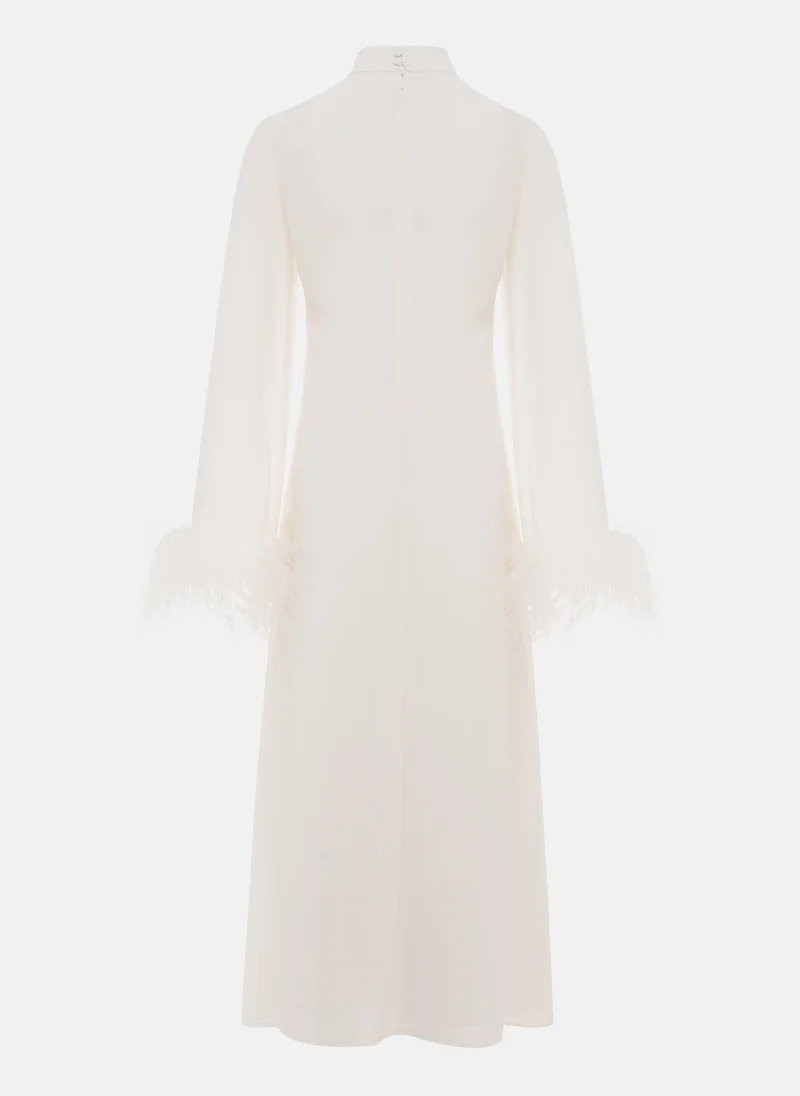 Lichi Straight midi dress with feathers on the cuffs