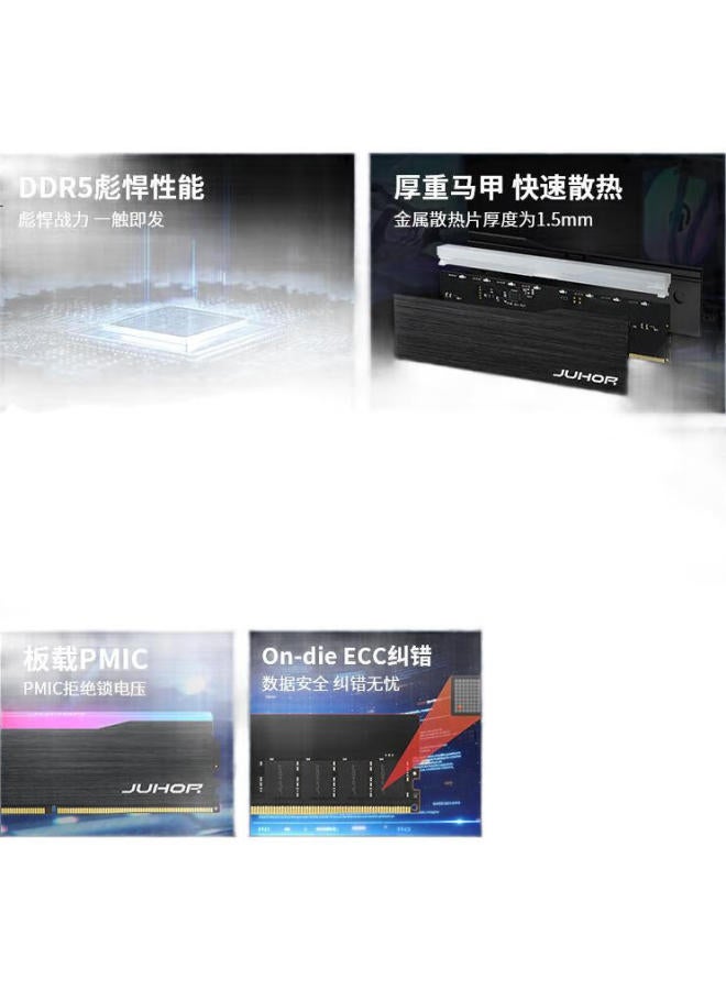 JUHOR Juhor 32Gb (16Gb X 2) Kit, Ddr5 6400, Desktop Memory Module, Starry Black Rgb Light Bar, Cl38, Ai Deepseek Hardware - Image 1