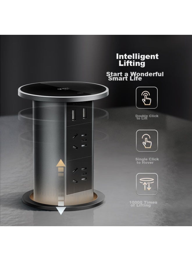 Bull Wireless Charging, Electric Smart Lifting/concealed/embedded/multifunctional Socket, Kitchen Island Conference Room 4-outlet Five-hole + 2 Usb + 10w Inductive Charging, Black - Image 2