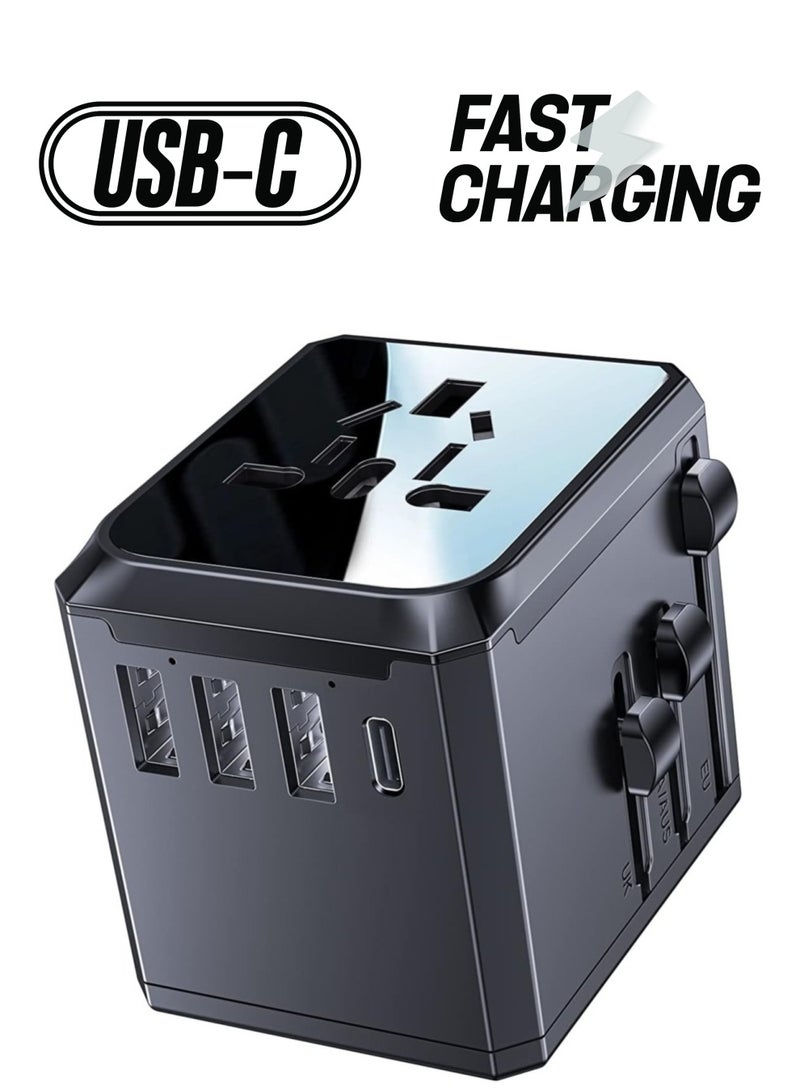 Universal Travel Adapter with 4 Ultra-Fast USB Port and 1 Type C Power Socket Worldwide Plugs UK EU US AU Auto Switch - Image 1