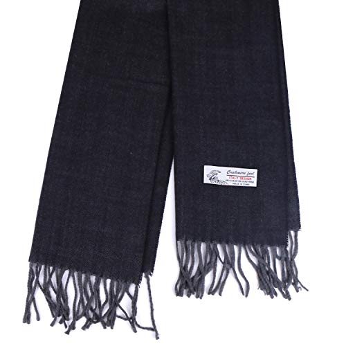 TZ Promise Herringbone Houndstooth Checked Pattern Cashmere Feel Classic Soft Luxurious Winter Scarf For Men Women (Herringbone Black) - Image 2