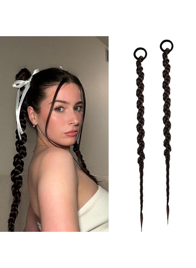 Dreamlover Long Braided Ponytail Extensions For Women Girls Braided Pony Tail Hair Extensions With Hair Ties Synthetic Y2K Hair Bun Extensions Stylish Hair Extension Braids Dark Brown 2 Pieces  - Image 1