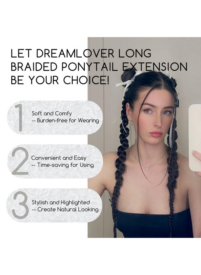 Dreamlover Long Braided Ponytail Extensions For Women Girls Braided Pony Tail Hair Extensions With Hair Ties Synthetic Y2K Hair Bun Extensions Stylish Hair Extension Braids Dark Brown 2 Pieces  - Image 4