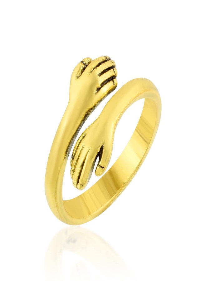 Morir Gold Plated Brass Hand Style Hug Embrace Statement Promise Anniversary Ring Valentine's Day Jewelry - Image 1