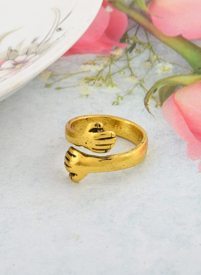 Morir Gold Plated Brass Hand Style Hug Embrace Statement Promise Anniversary Ring Valentine's Day Jewelry - Image 4