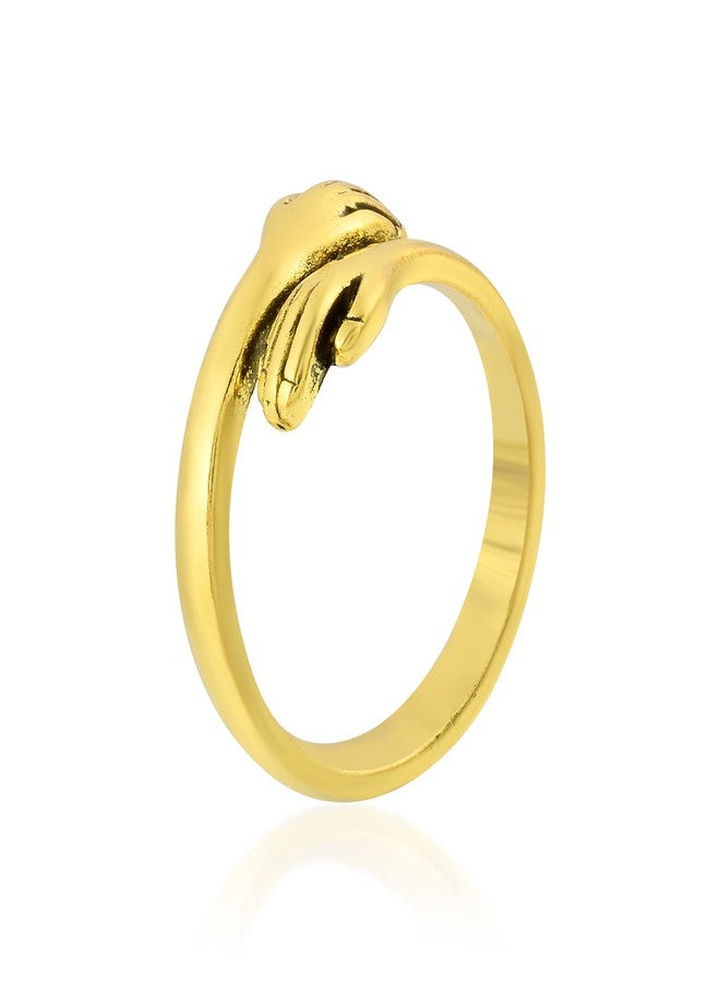 Morir Gold Plated Brass Hand Style Hug Embrace Statement Promise Anniversary Ring Valentine's Day Jewelry - Image 2