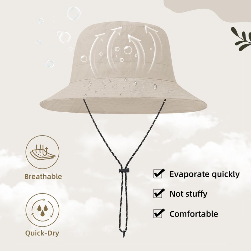 Durio Waterproof Bucket Hats for Woman UPF 50+ Sun Hat UV Protection Packable Rain Hats for Women Lightweight Hiking Hat Beige One Size - Image 5