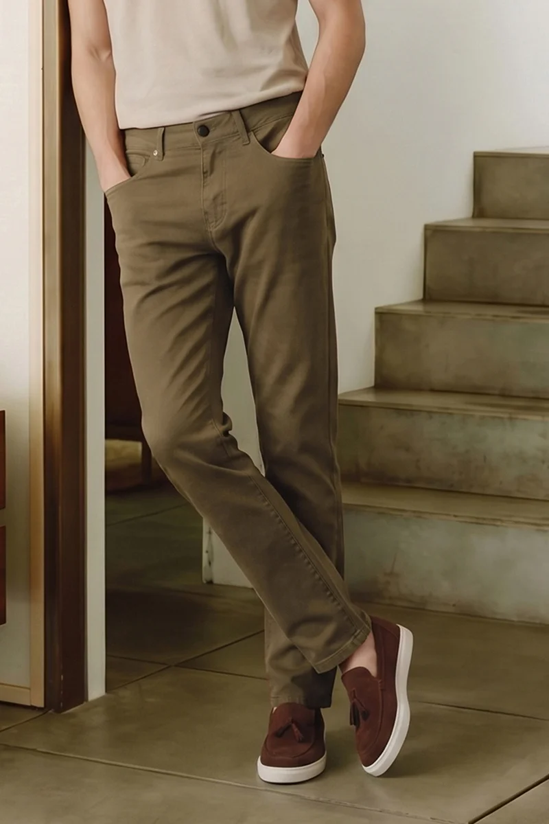 سنيتش Olive Solid Regular Fit Casual Trousers