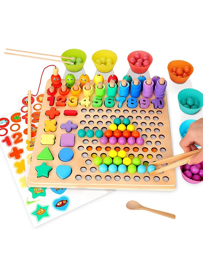 Wooden Nail Board Toys Digital Jigsaw Puzzle Montessori Toys Children's Magnetic Fishing Game Beads Count Shape Sorting Game - Image 1