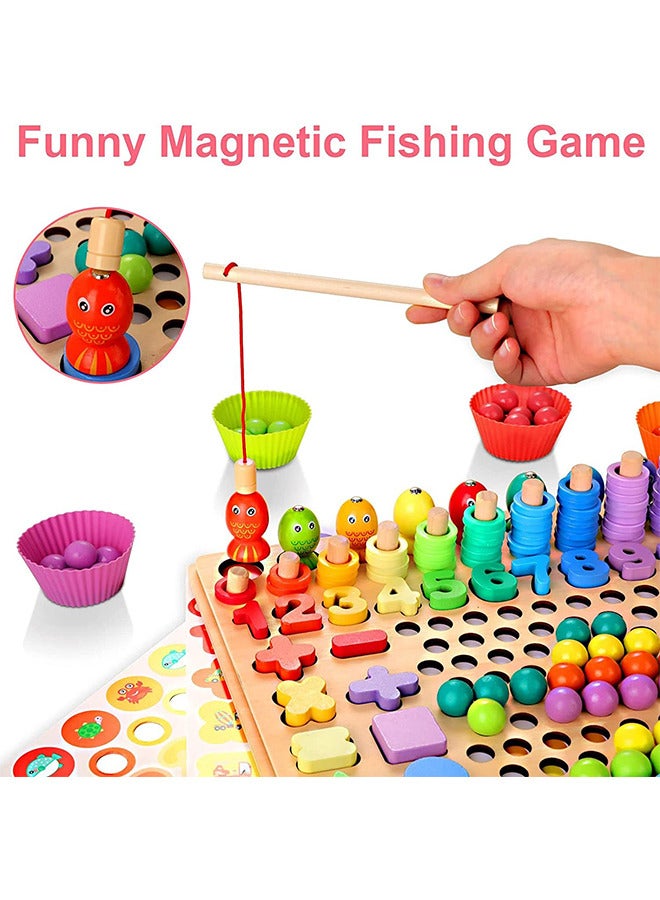 Wooden Nail Board Toys Digital Jigsaw Puzzle Montessori Toys Children's Magnetic Fishing Game Beads Count Shape Sorting Game - Image 3