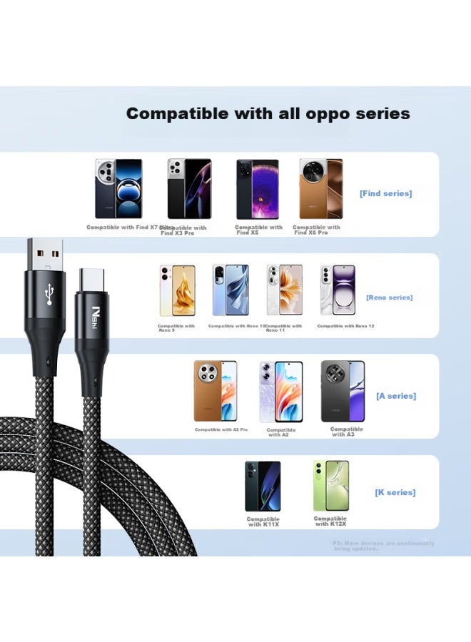 CAN كابل بيانات لأوبو، كابل شحن نوع-C، شحن فائق السرعة 80 واط/65 واط، كابل شحن فلاش لهواتف Find X7/6/5/Reno 12/11/10/9 Real Me، بطول 2 متر - Image 3