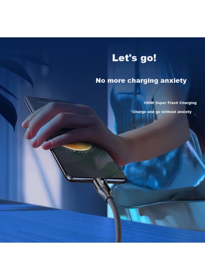 CAN كابل بيانات لأوبو، كابل شحن نوع-C، شحن فائق السرعة 80 واط/65 واط، كابل شحن فلاش لهواتف Find X7/6/5/Reno 12/11/10/9 Real Me، بطول 2 متر - Image 2